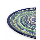 Узбекская посуда блюдо сервировочное Ляган синяя кайма 38 см, картинка 0