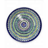 Узбекская посуда блюдо сервировочное Ляган синяя кайма 38 см, картинка 1
