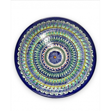 Узбекская посуда блюдо сервировочное Ляган синяя кайма 38 см