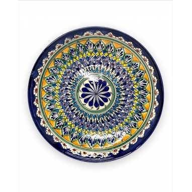 Узбекская посуда блюдо сервировочное Ляган синяя кайма 32 см