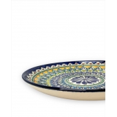 Узбекская посуда блюдо сервировочное Ляган синяя кайма 32 см, картинка 1